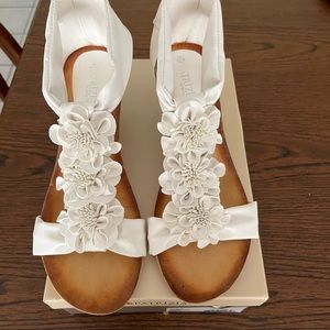 Sandels, white wedge heel, 8-1/2